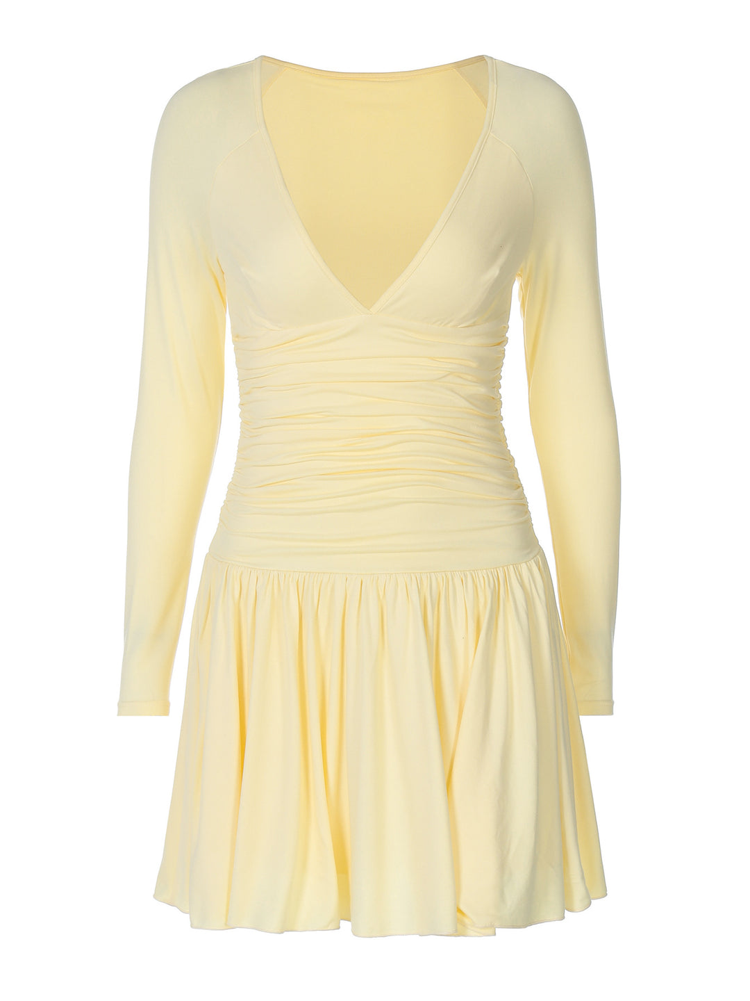 Damen Verspieltes Wickelkleid mit elegantem V-Ausschnitt und Rüschendetails EB