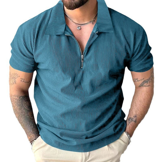Herren modisches kurzärmliges Polo-Shirt mit lässigem Hochkragen und Reißverschluss EB