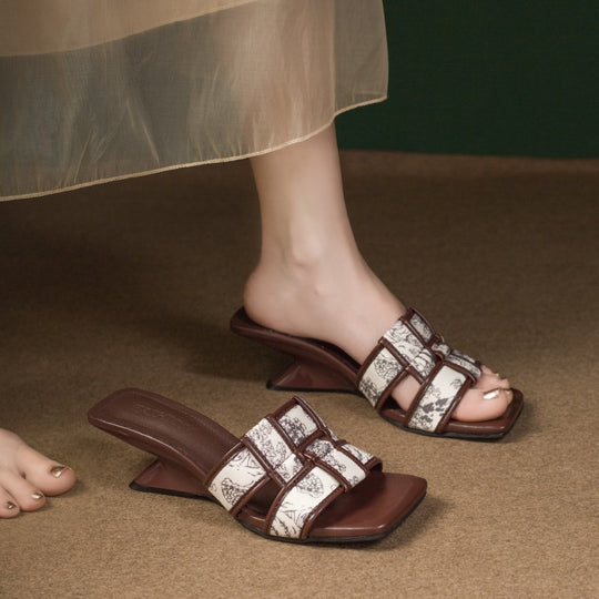 Damen elegante Slingback-Pantoletten mit floralem Druck und breiten Riemen EB