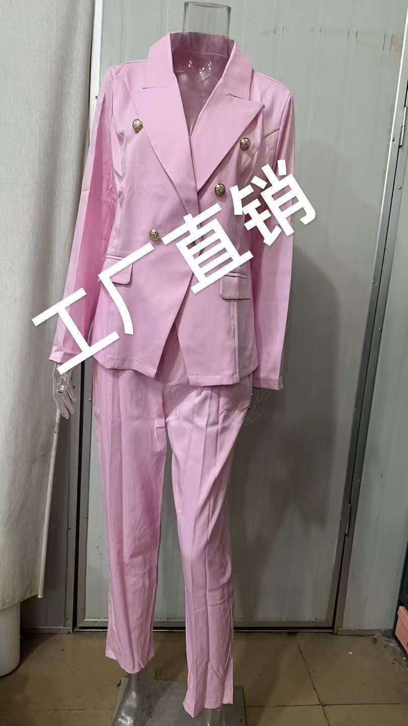 Damen nan taillierter Doppelreihiger Blazer mit goldknöpfen und schlanker Anzughose EB