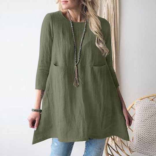 Damen lässiges Tunika-Kleid mit praktischen Taschen und 3/4-Ärmeln EB