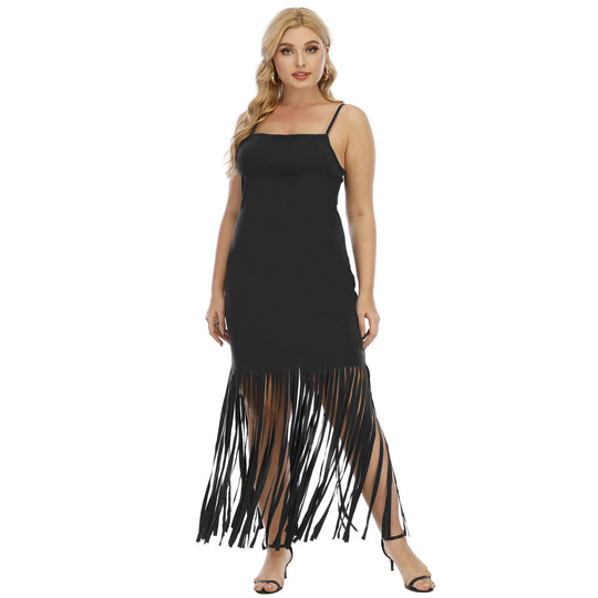 Damen Maxikleid mit fransigem Design EB
