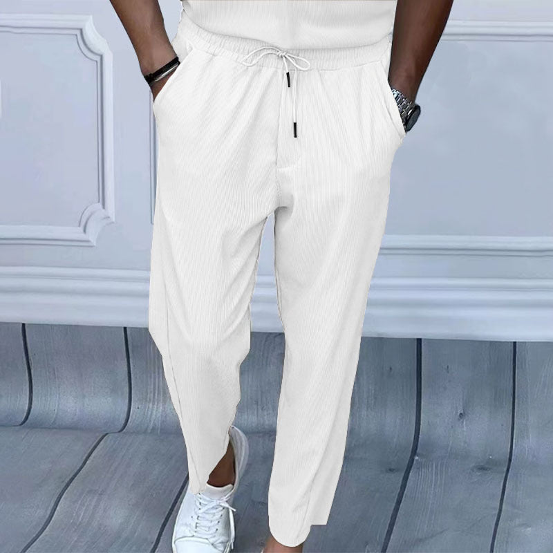 Herren Leichte Casual-Hose mit elastischem Bund, Kordelzug & feiner Längsstruktur EB
