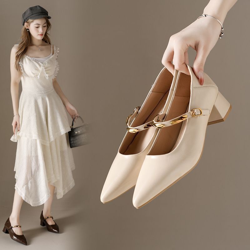 Damen elegante Lederpumps mit Blockabsatz EB