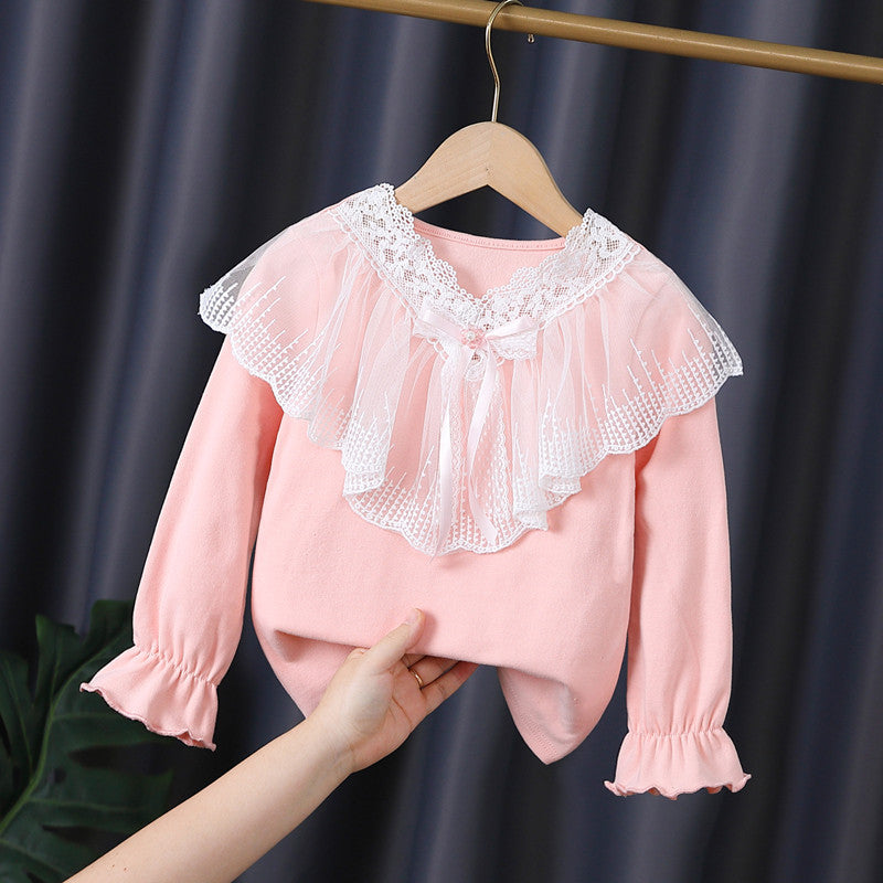 Mädchen Langarmshirt mit eleganter Spitzenverzierung EB