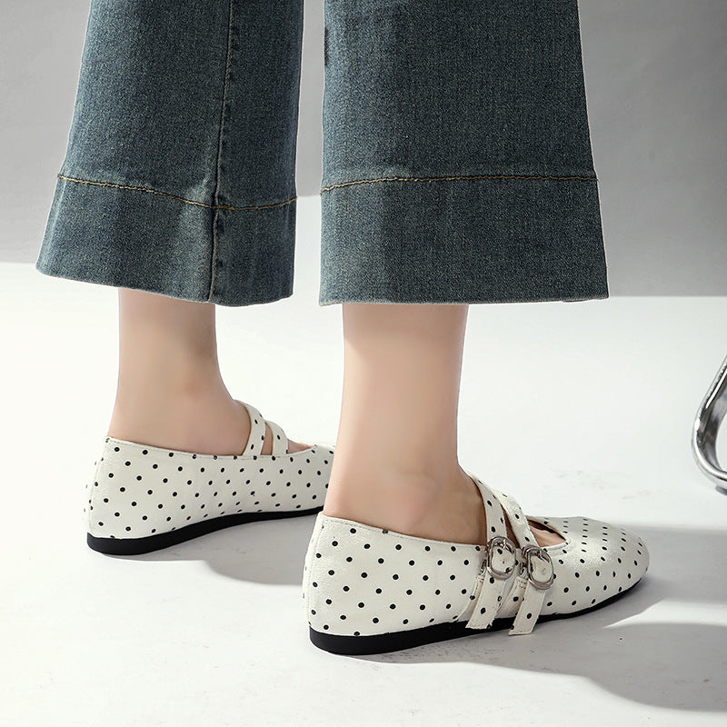 Damen Ballerinas mit doppeltem Riemendesign und süßem Punktemuster EB