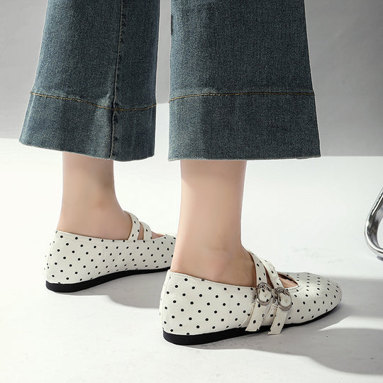 Damen Ballerinas mit doppeltem Riemendesign und süßem Punktemuster EB
