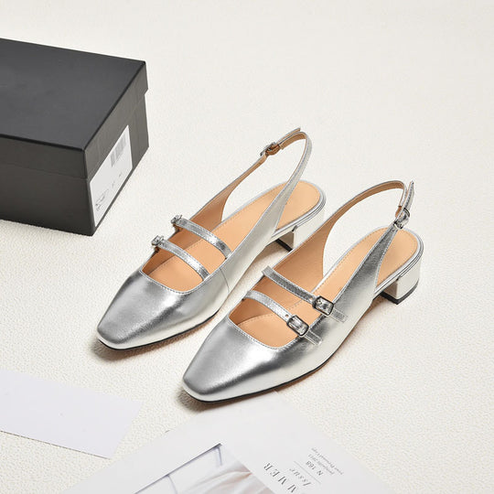 Damen Slingback-Pumps mit modischen Schnallen und elegantem Blockabsatz EB