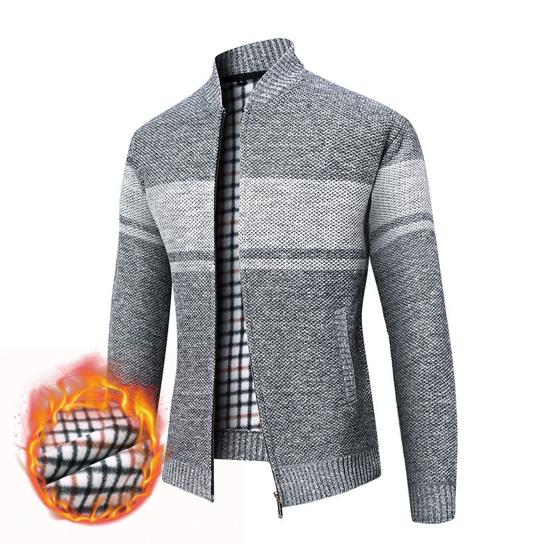 Herren modischer Strickjacke mit modernem Stehkragen und warmem Innenfutter EB