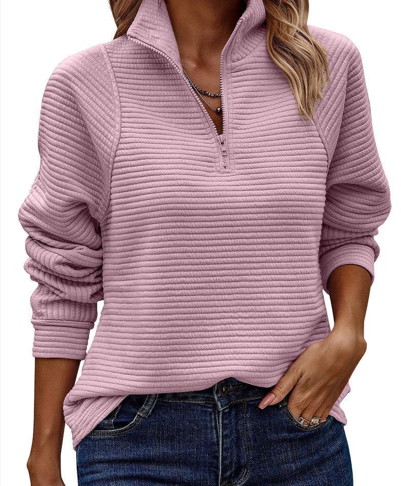 Damen modischer Pullover mit Reißverschluss und Rippstrick-Design EB
