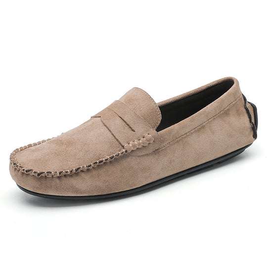 Herren elegante Veloursleder-Mokassin Fahrerhalbschuhe mit handgenähter Vordernaht und flexibler Gummiprofilsohle EB