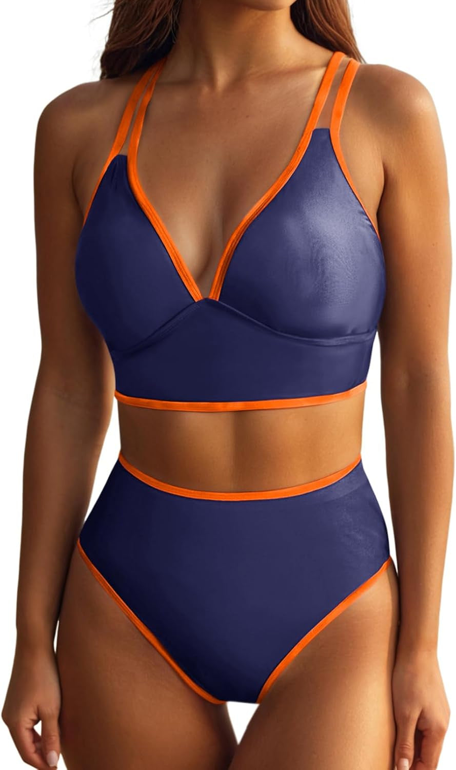 Damen Bikini-Set mit elegantem Hochgeschnittenen Höschen und verstellbaren Trägern EB