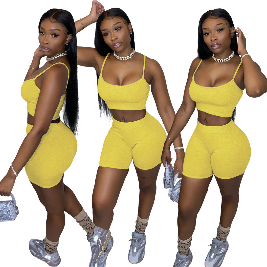 Damen Sportliches Set mit figurbetonendem Crop-Top und Shorts EB