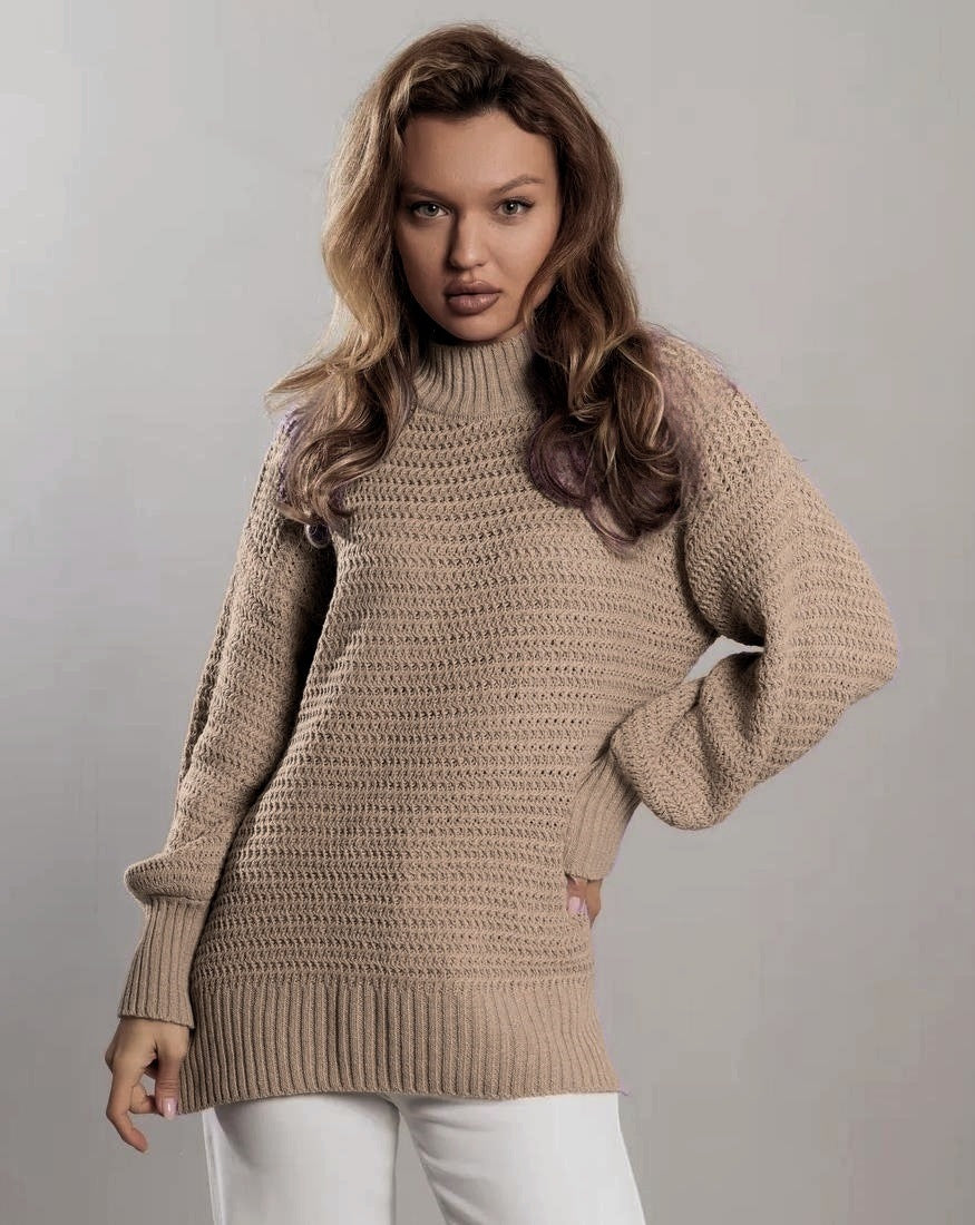 Damen modischer Strickpullover mit strukturiertem Muster und weitem Schnitt EB