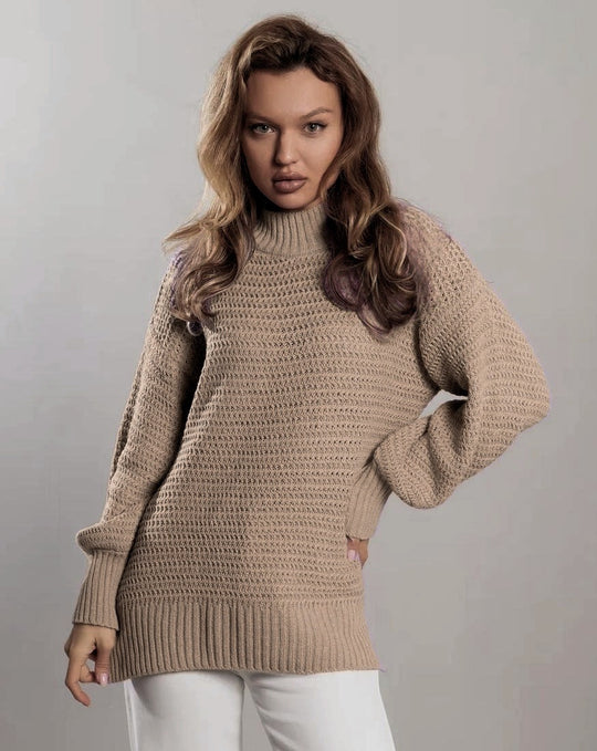 Damen modischer Strickpullover mit strukturiertem Muster und weitem Schnitt EB