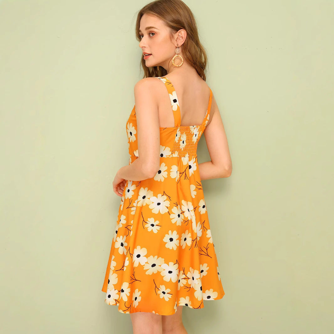 Damen Sommerkleid mit Blumenmuster und Knopfleiste EB