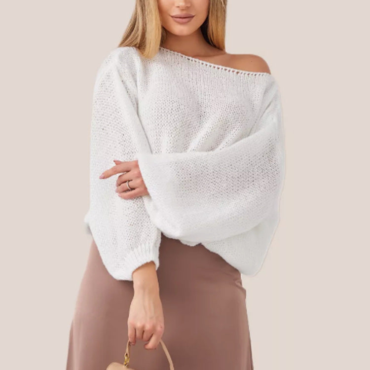 Damen Flauschiger Off-Shoulder Pullover mit überschnittenen Schultern EB