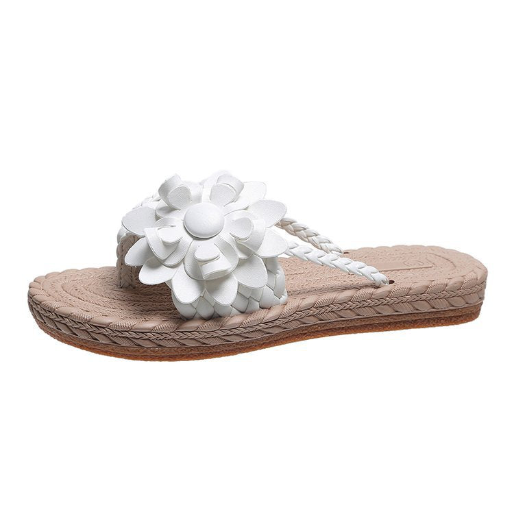 Damen Blumenschmuck Zehentrenner-Sandaletten mit rutschfester Sohle und geflochtenem Design EB