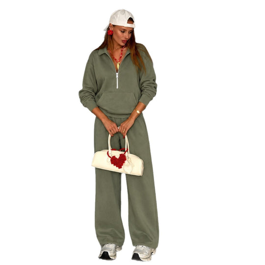 Damen lässiges Zip-Sweatset mit Polokragen und weitem Jogger-Schnitt Eichborn Berlin
