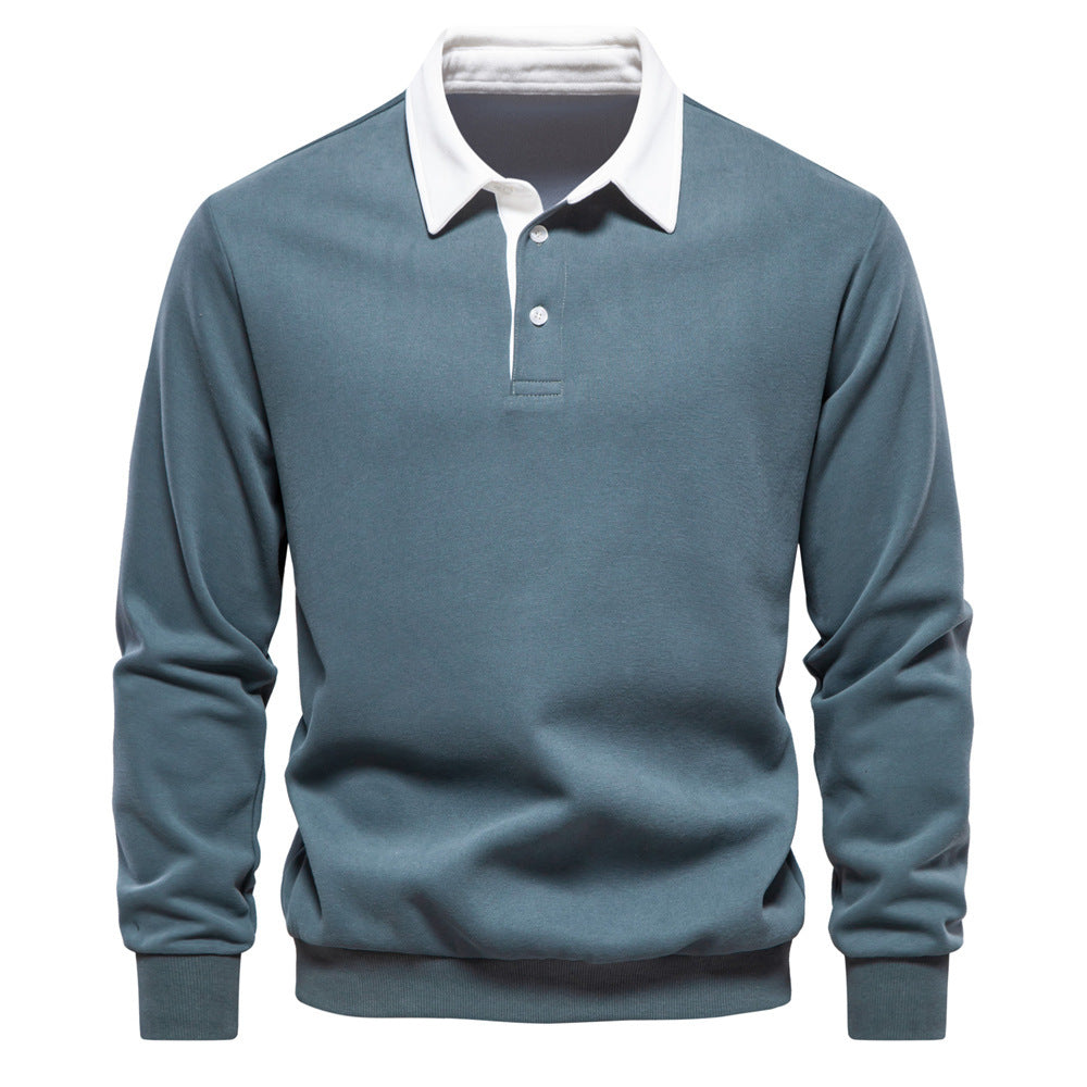 Herren nan elegantes Langarm-Poloshirt mit Kontrastkragen EB
