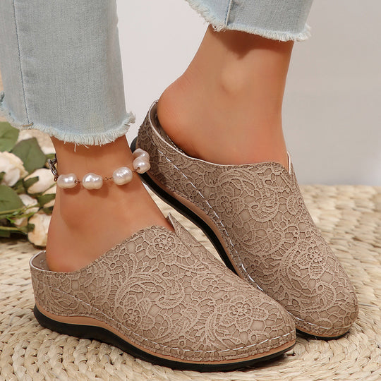 Damen Komfortable Clogs mit eleganter Spitzenstruktur und ergonomischem Fußbett EB