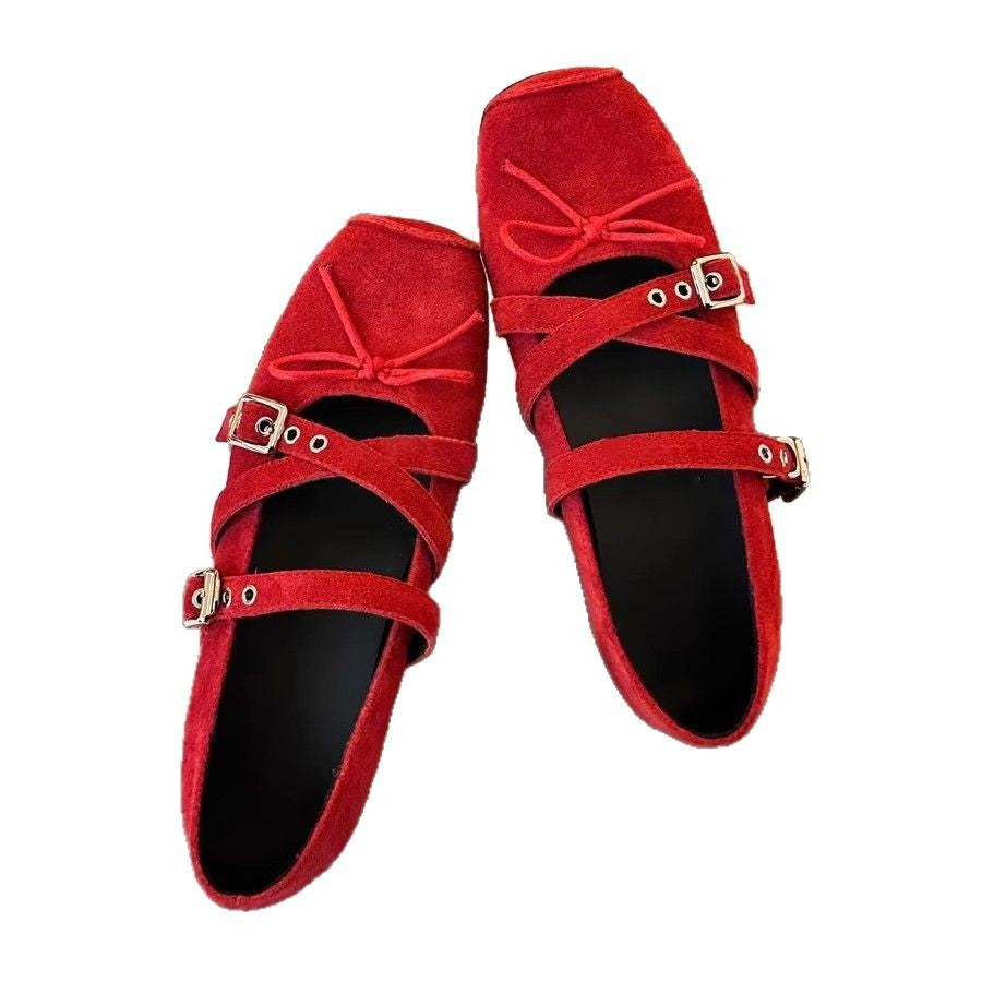 Damen Ballerina-Schuhe mit verspieltem Kreuzriemen und eleganter Schnallenverzierung EB