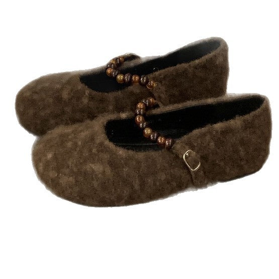 Damen Filz-Ballerinas mit modischer Riemchen-Applikation EB