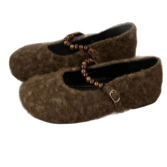 Damen Filz-Ballerinas mit modischer Riemchen-Applikation EB