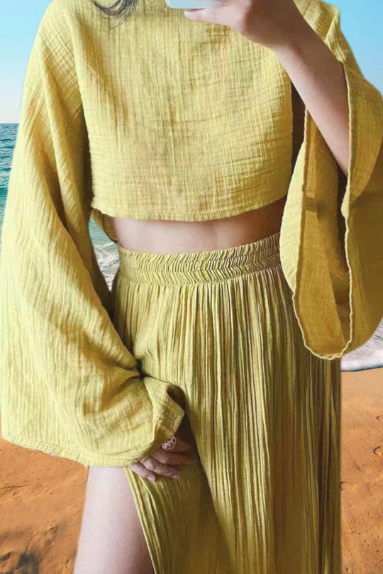 Damen Zweiteiliges Maxikleid mit Off-Shoulder-Design und Schlitz EB