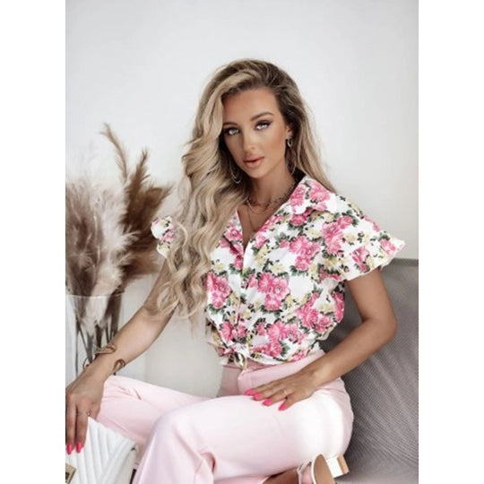 Damen Blusenshirt mit floralem Muster und Rüschendetails EB