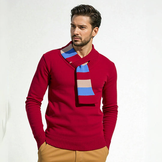 Herren eleganter Pullover mit modernem V-Ausschnitt und feinen Rippdetails EB