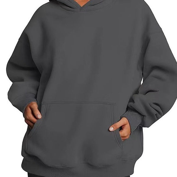 Damen nan extralanger Oversize-Kapuzenpullover im Boxy-Schnitt mit Kängurutasche und geripptem Abschluss EB