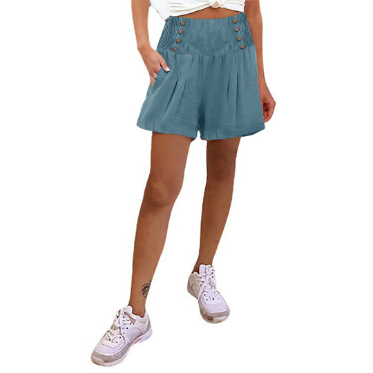 Damen elegante Shorts mit hohem Bund und Knopfdetail EB