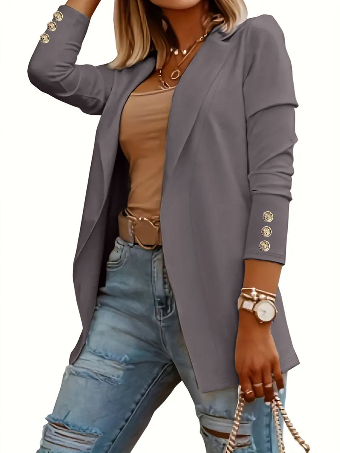 Damen Eleganter Blazer mit glamourösen Knöpfen und taillierter Passform EB