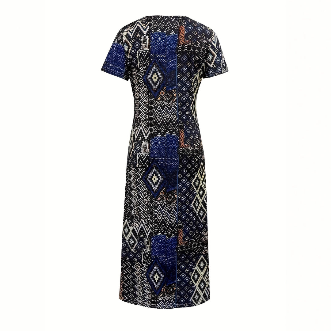Damen Maxikleid mit geometrischem Muster und V-Ausschnitt EB