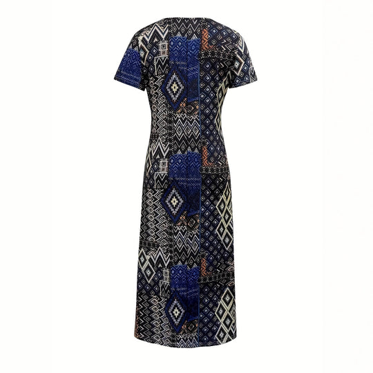 Damen Maxikleid mit geometrischem Muster und V-Ausschnitt EB