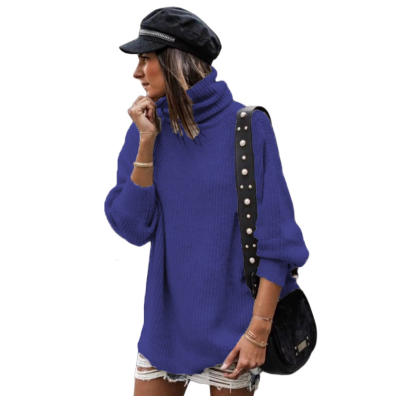 Damen oversized Strickpullover mit hohem Kragen und modischen Details EB
