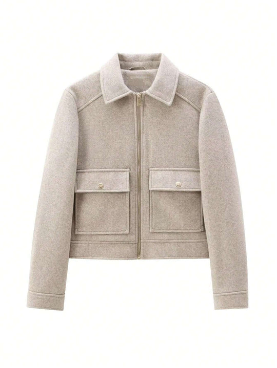 Damen modische kurz geschnittene Jacke mit praktischen Pattentaschen EB