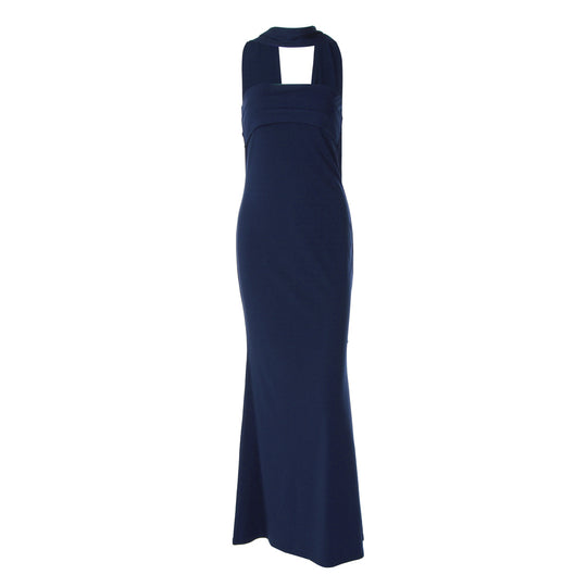 Damen Elegantes Langarm-Maxikleid mit transparenten Details EB