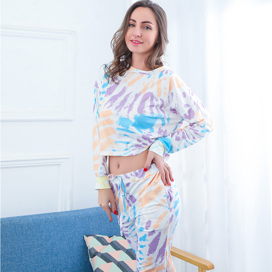 Damen luftiges Lounge-Set mit lässigem Tie-Dye-Muster EB