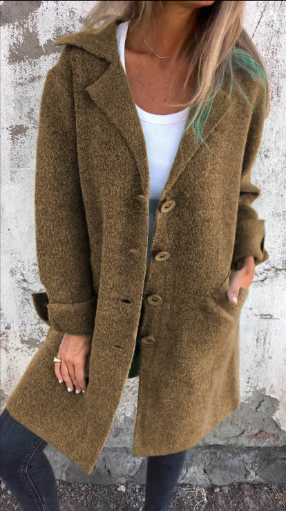 Damen nan Oversize Wollmix-Mantel mit Reverskragen aufgesetzten Taschen geknöpfter Front und umgeschlagenen Ärmeln EB