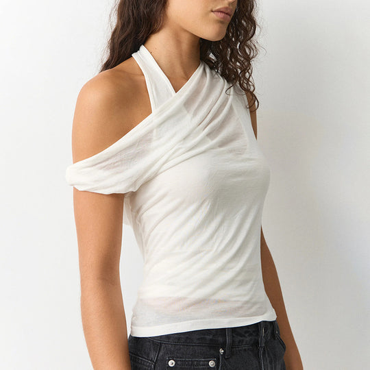 Damen asymmetrisches Trägershirt mit innovativem Schnitt und elegantem Design EB