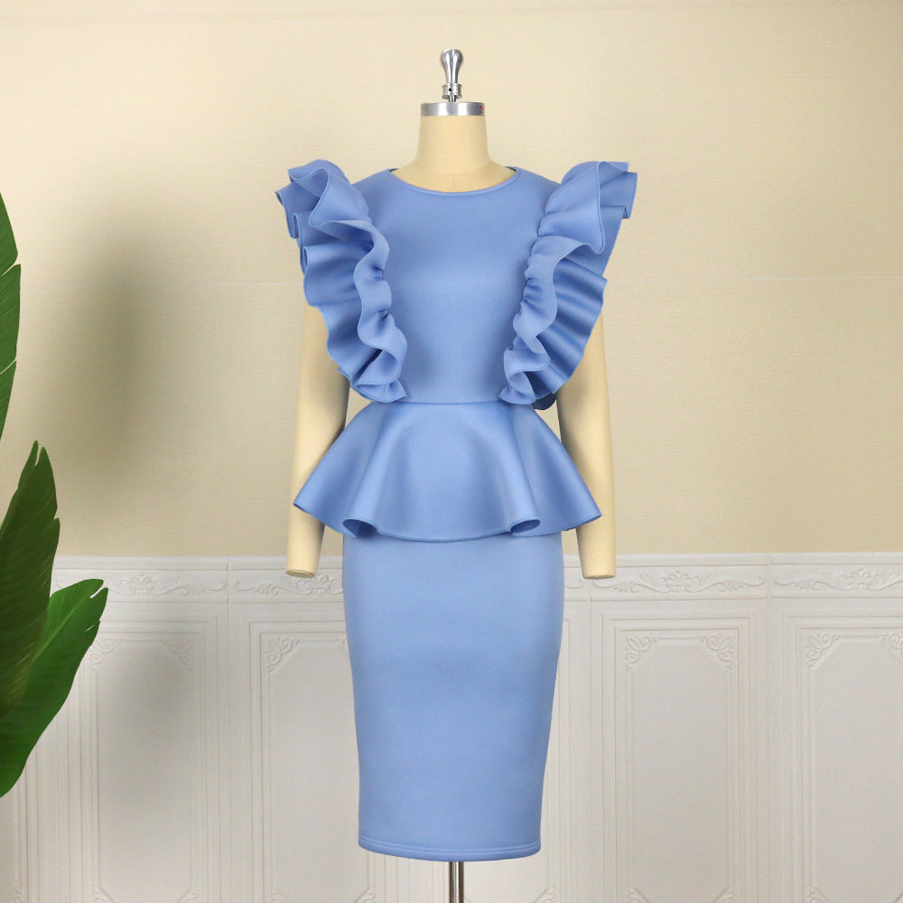 Damen figurbetontes Kleid mit extravaganten Rüschendetails EB