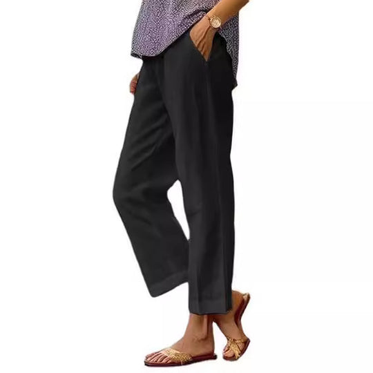 Damen nan lässige Cropped-Hose mit geradem Bein, dezenter Bügelfalte und seitlichen Eingrifftaschen EB