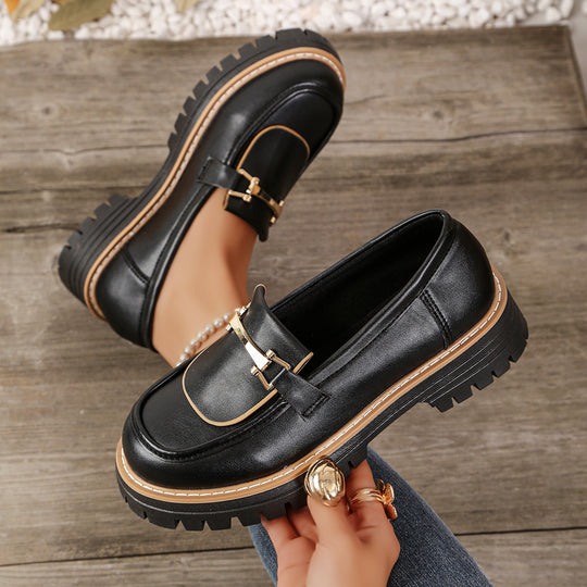 Damen modische Loafers mit stabiler Profilsohle und stilvollem Schnallendesign EB