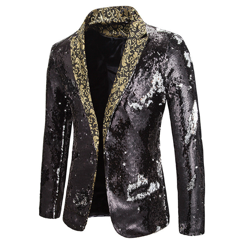 Herren extravagante Pailletten-Blazerjacke EB