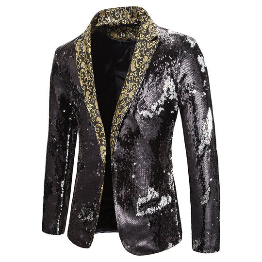 Herren extravagante Pailletten-Blazerjacke EB
