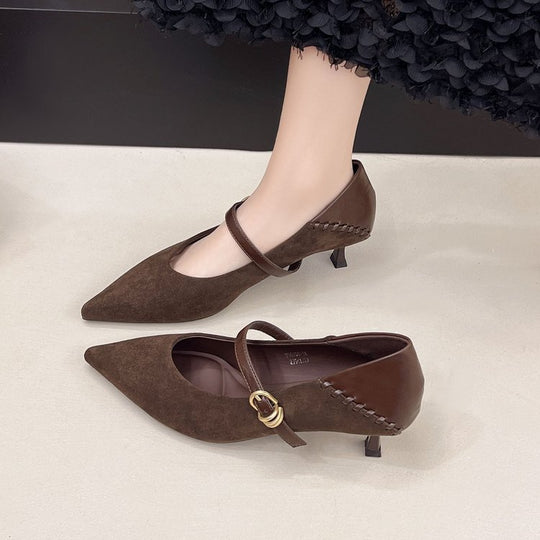 Damen elegante Spitzenpumps mit zierlichem Riemen EB