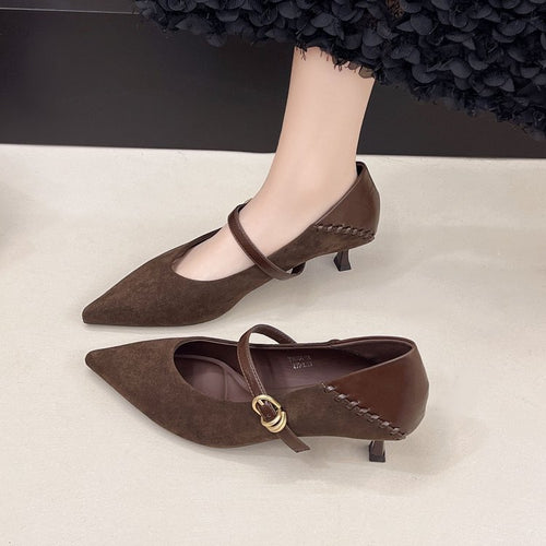 Damen elegante Spitzenpumps mit zierlichem Riemen EB