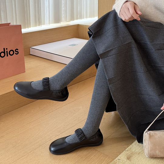 Damen Ballerinas mit elastischem Riemchen und hochwertiger Leder-Oberfläche EB